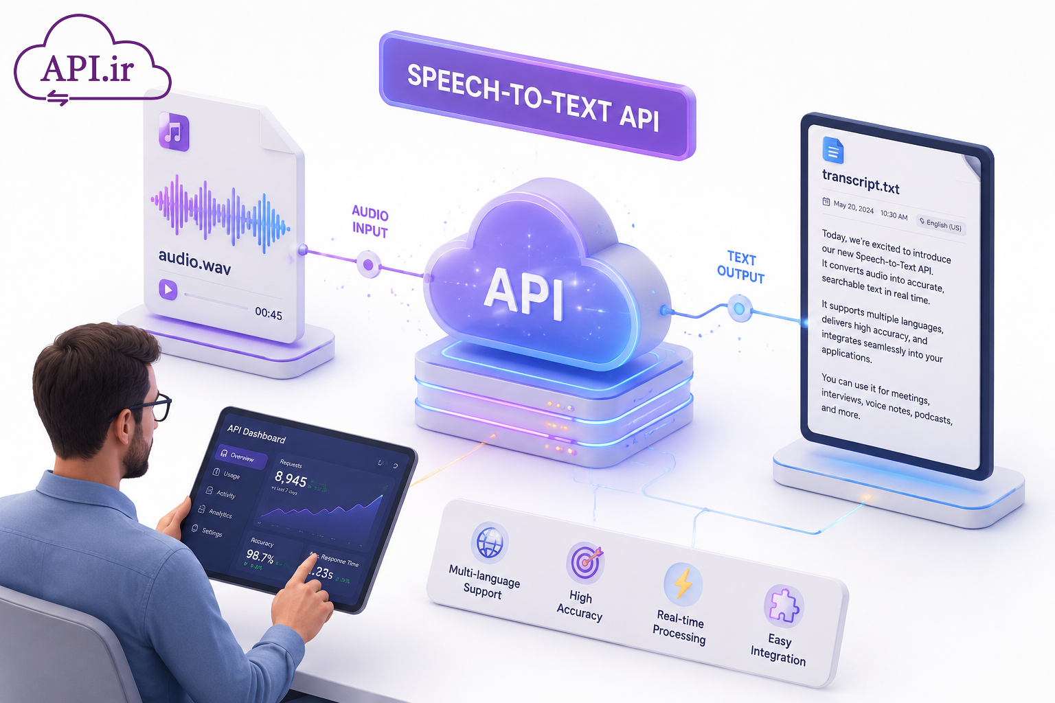 راهنمای جامع API تبدیل گفتار به نوشتار هوشمند، سریع و دقیق